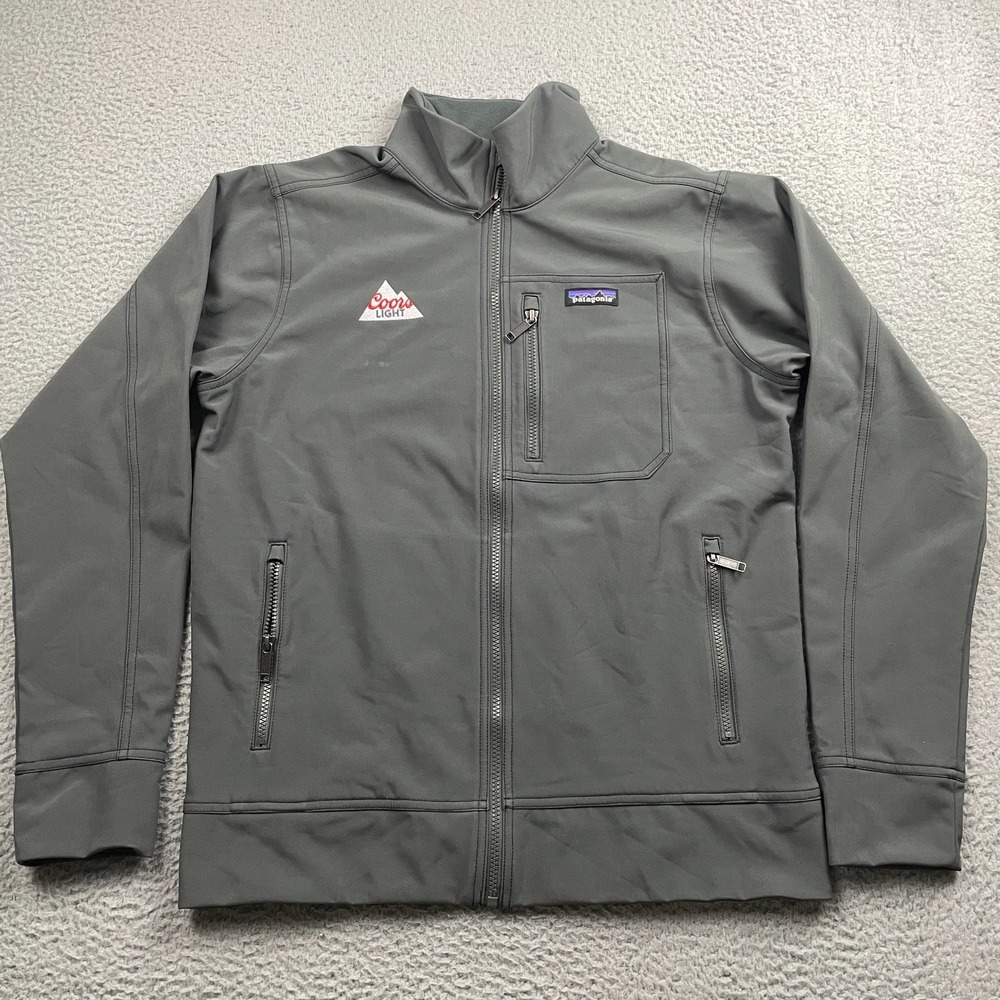 Patagonia Jacket Mens Medium Gray Sidesend Softshell Full Zip Coors Light Logo